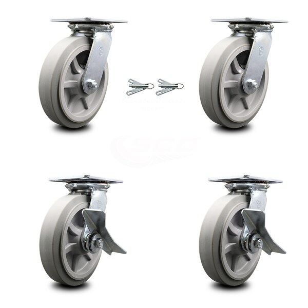 Service Caster 8 Inch Thermoplastic Rubber Swivel Caster Swivel Locks 2 Brakes SCC, 2PK SCC-35S820-TPRBF-BSL-2-SLB-2 - main